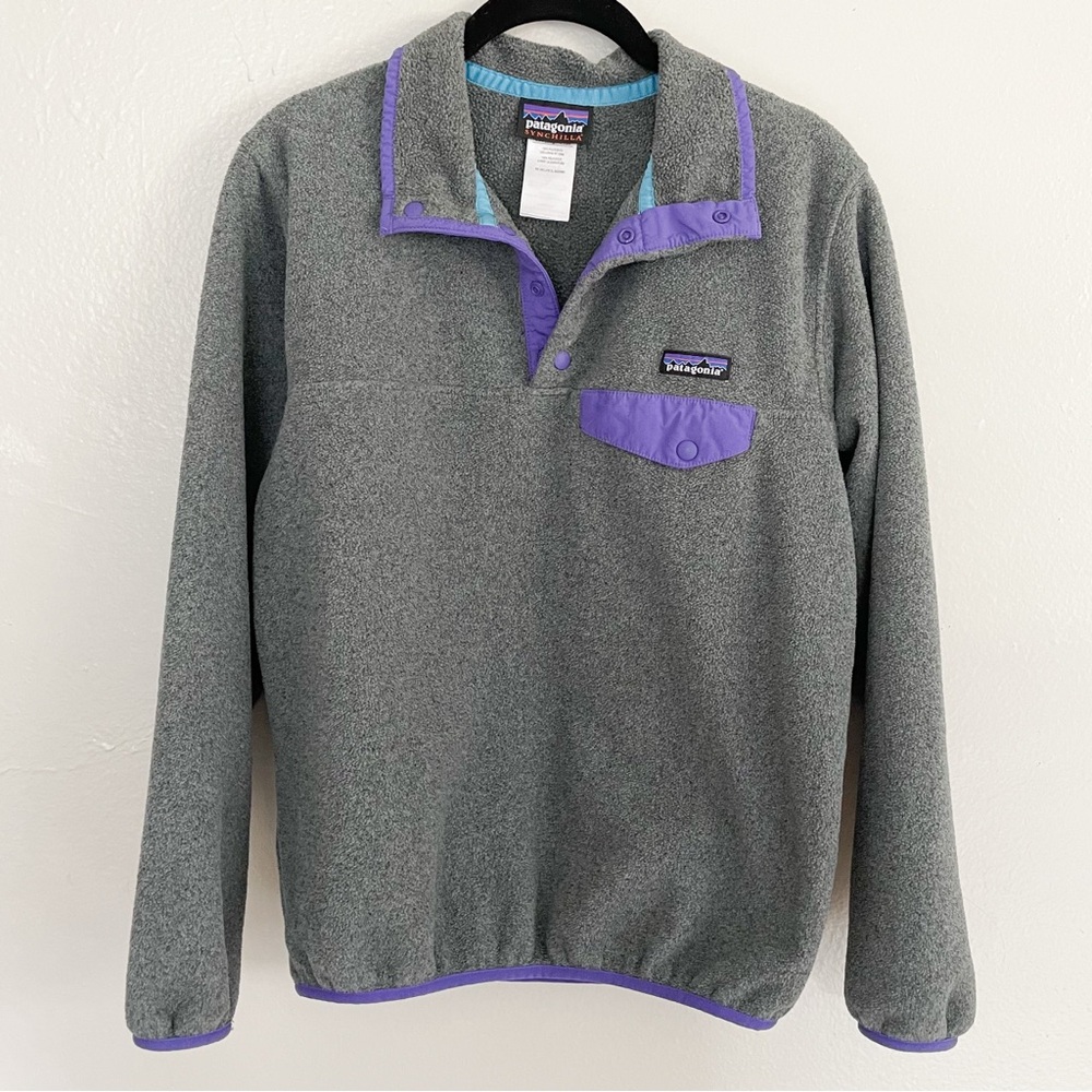Patagonia Women's Synchilla Snap-T Fleece Grey & Purple Pullover